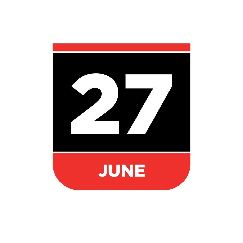 27: e juni kalender datum vektor ikon. 27 juni text.