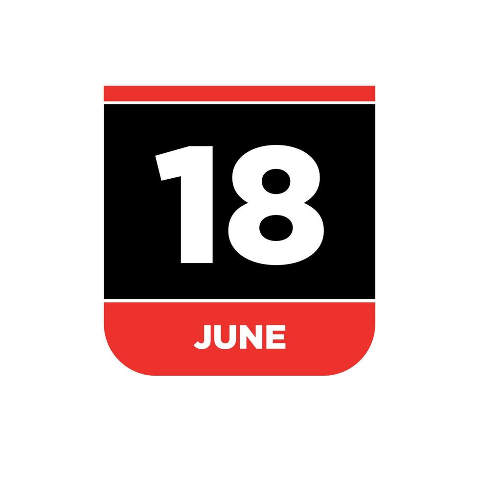 18 .. Juni Kalender Datum Vektor Symbol. 18 Juni Beschriftung.