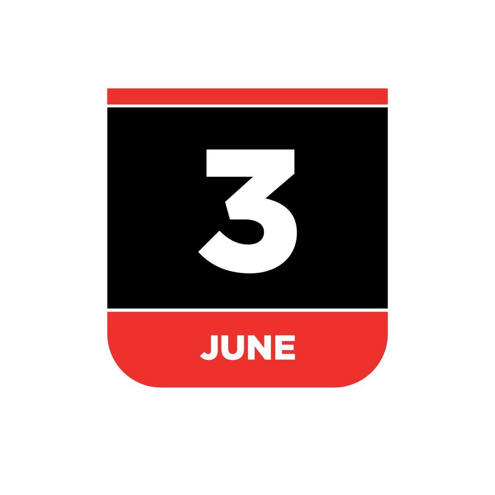 3:e juni kalender vektor ikon. 3 juni monogram.