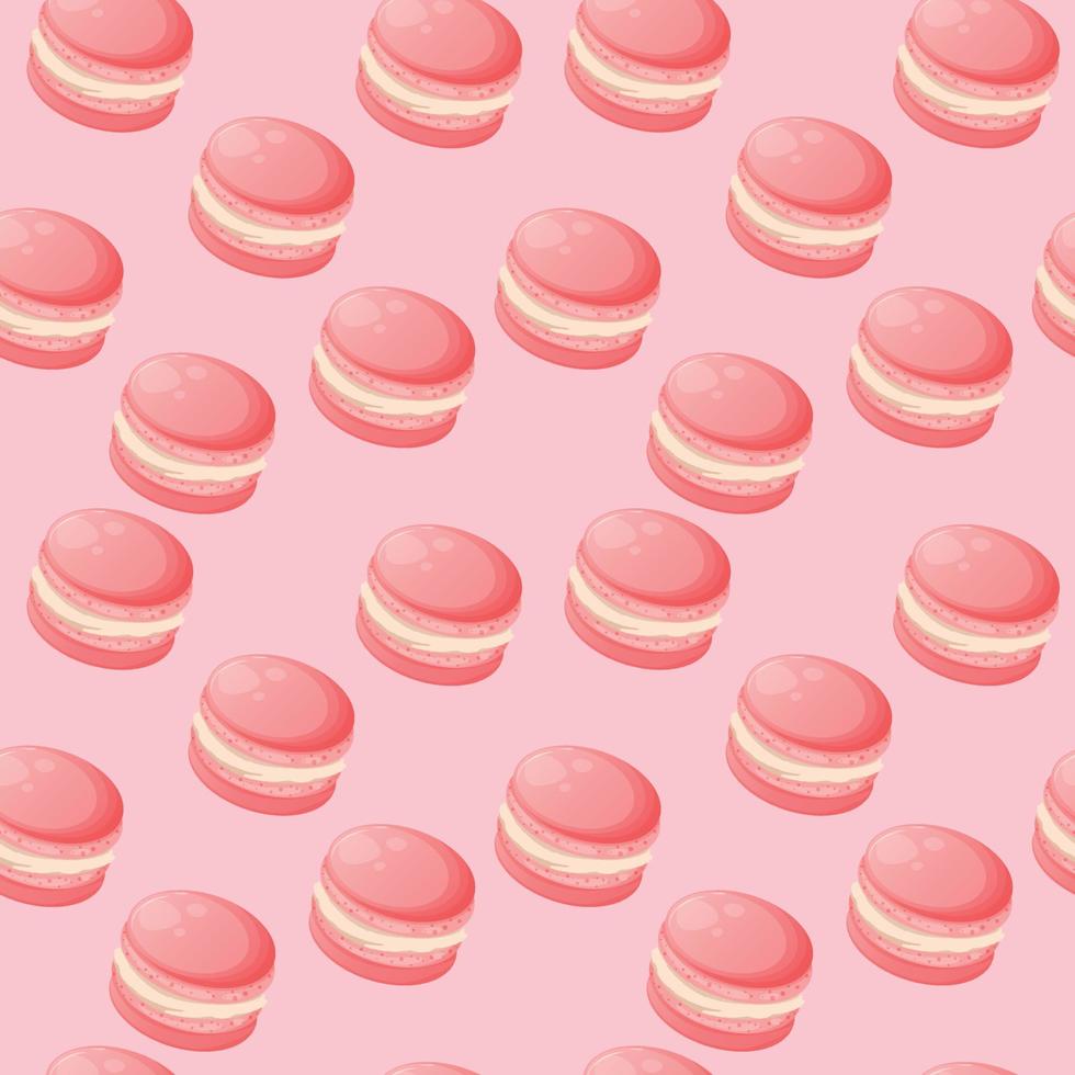 sömlös mönster med rosa söt tecknad serie macaroons på en rosa bakgrund. ljus sömlös mönster med sötsaker för konditor eller vykort. ljuv bakgrund för godis Lagra vektor