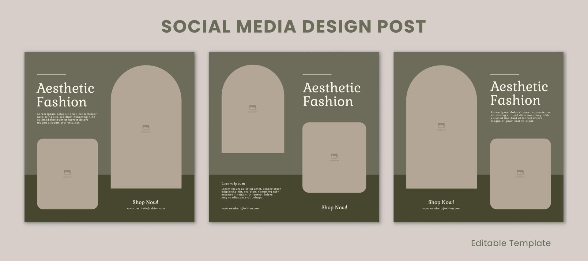 einstellen von 3 editierbar Vorlagen Sozial Medien Design Post mit Pastell- und ästhetisch Stil Grün Farbe Thema. geeignet zum Verkauf Banner, Marke, Förderung, Präsentation, Werbung, Mode, Schönheit vektor