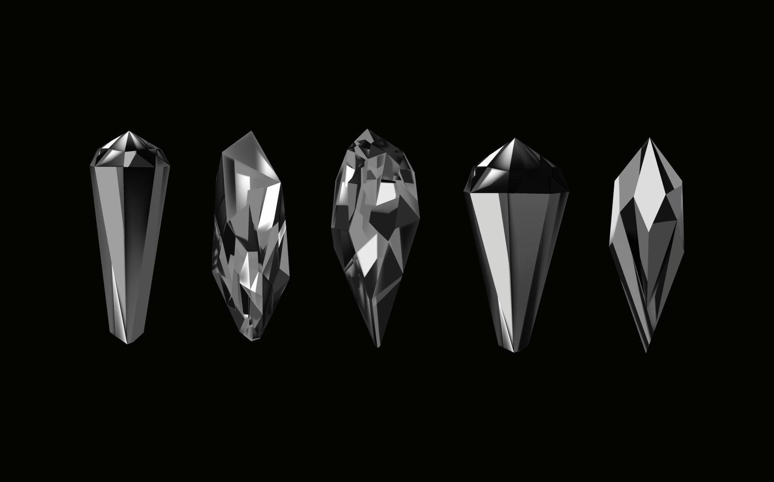 ein Sammlung von Bilder von schwarz Diamanten von verschiedene geometrisch Formen und Größen.Glas glänzend Kristalle mit anders Schatten reflektieren licht.vektor realistisch einstellen von glühen Edelstein oder bunt Eis. vektor