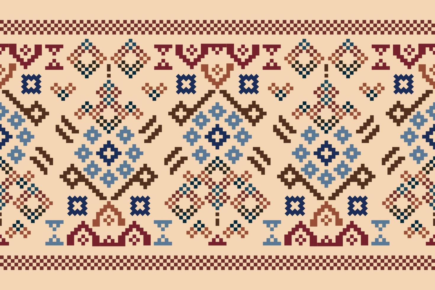 etnisk geometrisk tyg mönster korsa stitch.ikat broderi etnisk orientalisk pixel mönster brun grädde bakgrund. abstrakt, vektor, illustration.för textur, kläder, inslagning, dekoration, matta. vektor