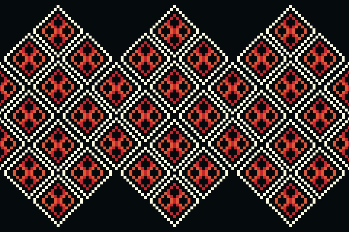 ethnisch geometrisch Stoff Muster Kreuz Stich.ikat Stickerei ethnisch orientalisch Pixel Muster dunkel schwarz Hintergrund. abstrakt,vektor,illustration.für Textur, Kleidung, Verpackung, Dekoration, Teppich. vektor