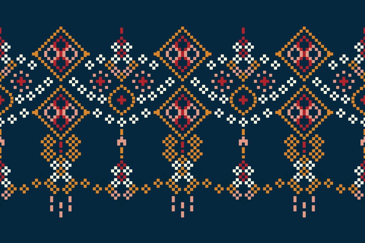 ethnisch geometrisch Stoff Muster Kreuz Stich.ikat Stickerei ethnisch orientalisch Pixel Muster Marine Blau Hintergrund. abstrakt,vektor,illustration.für Textur, Kleidung, Verpackung, Dekoration, Teppich. vektor