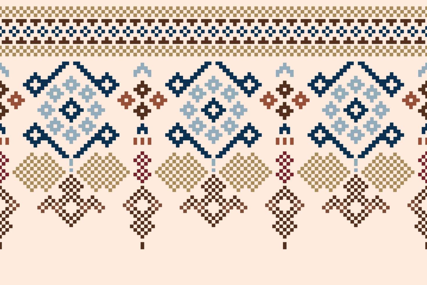 etnisk geometrisk tyg mönster korsa stitch.ikat broderi etnisk orientalisk pixel mönster brun grädde bakgrund. abstrakt, vektor, illustration.för textur, kläder, inslagning, dekoration, matta. vektor