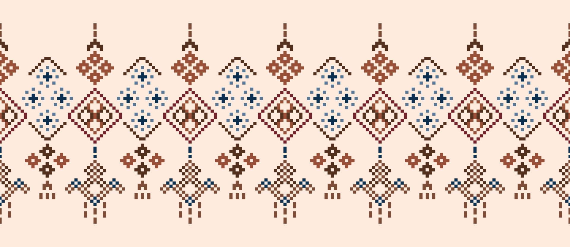 ethnisch geometrisch Stoff Muster Kreuz Stich.ikat Stickerei ethnisch orientalisch Pixel Muster braun Sahne Hintergrund. abstrakt,vektor,illustration.für Textur, Kleidung, Verpackung, Dekoration, Teppich. vektor