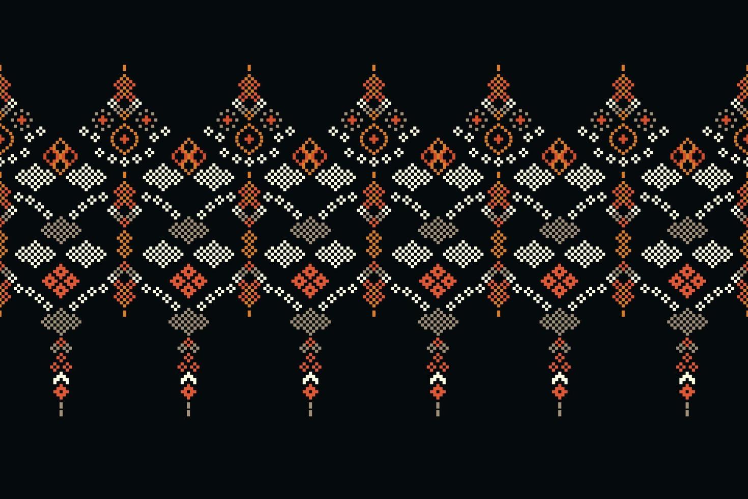 ethnisch geometrisch Stoff Muster Kreuz Stich.ikat Stickerei ethnisch orientalisch Pixel Muster dunkel schwarz Hintergrund. abstrakt,vektor,illustration.für Textur, Kleidung, Verpackung, Dekoration, Teppich. vektor