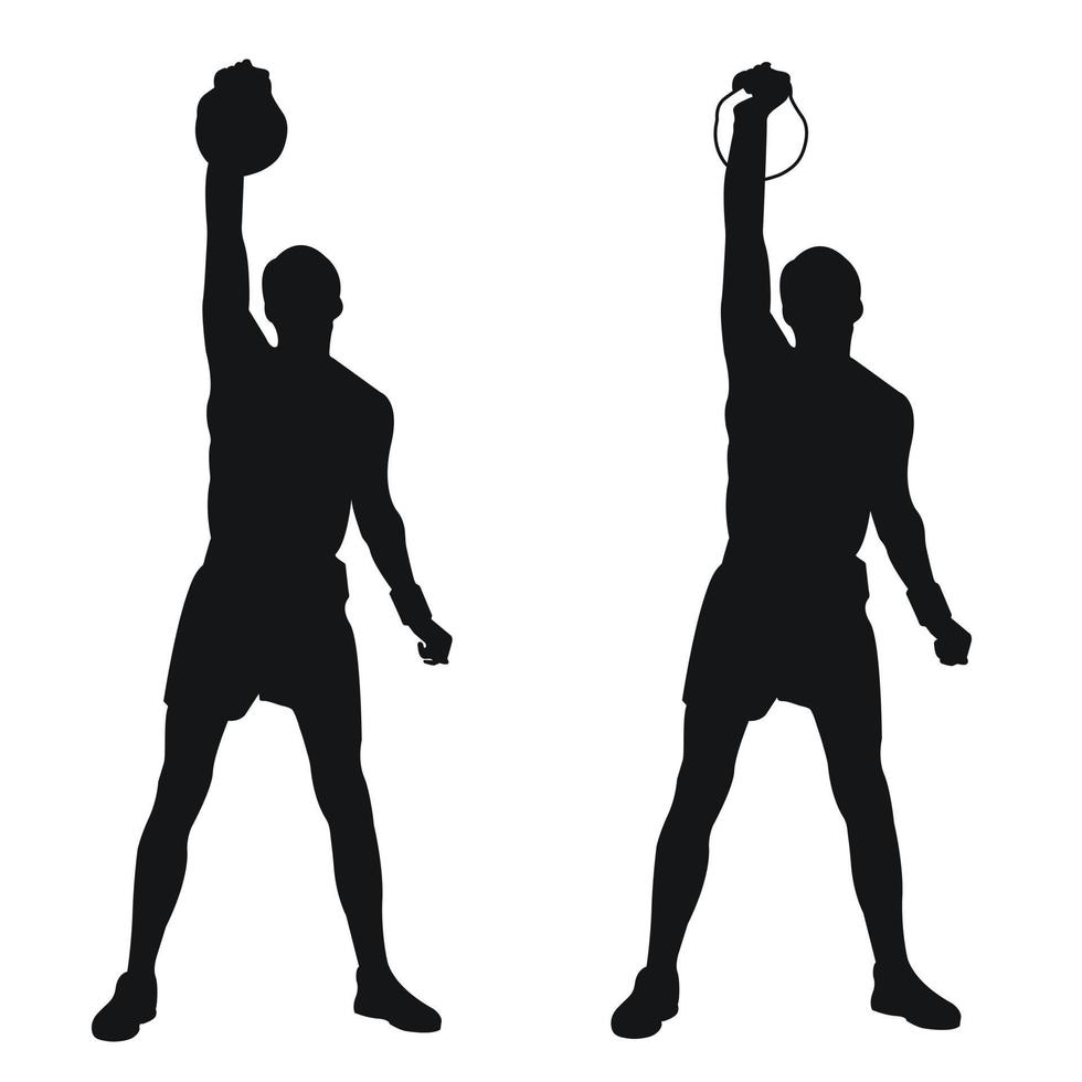 einstellen Silhouetten Sportler Gewicht Heber Aufzug Kettlebell, Gewichte. Gewicht Heben. ziehen, drücken, Bank Drücken Sie vektor