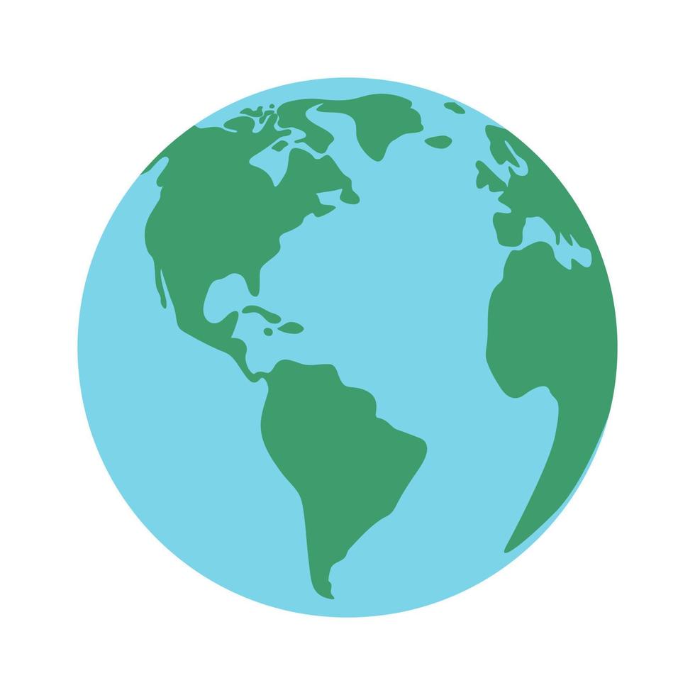 planet jord i enkel stil isolerat på vit bakgrund. värld Karta, kartlagt på en klot. vektor platt illustration