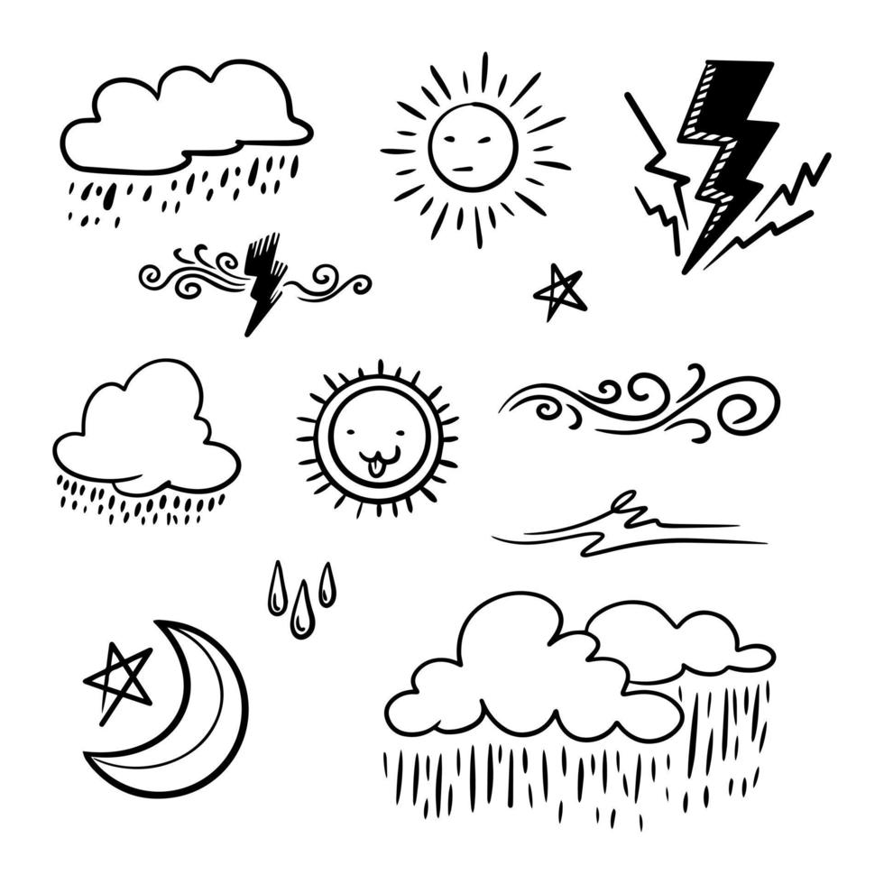 Vektor-Set von Wetter-Doodle-Elementen für Designzwecke vektor