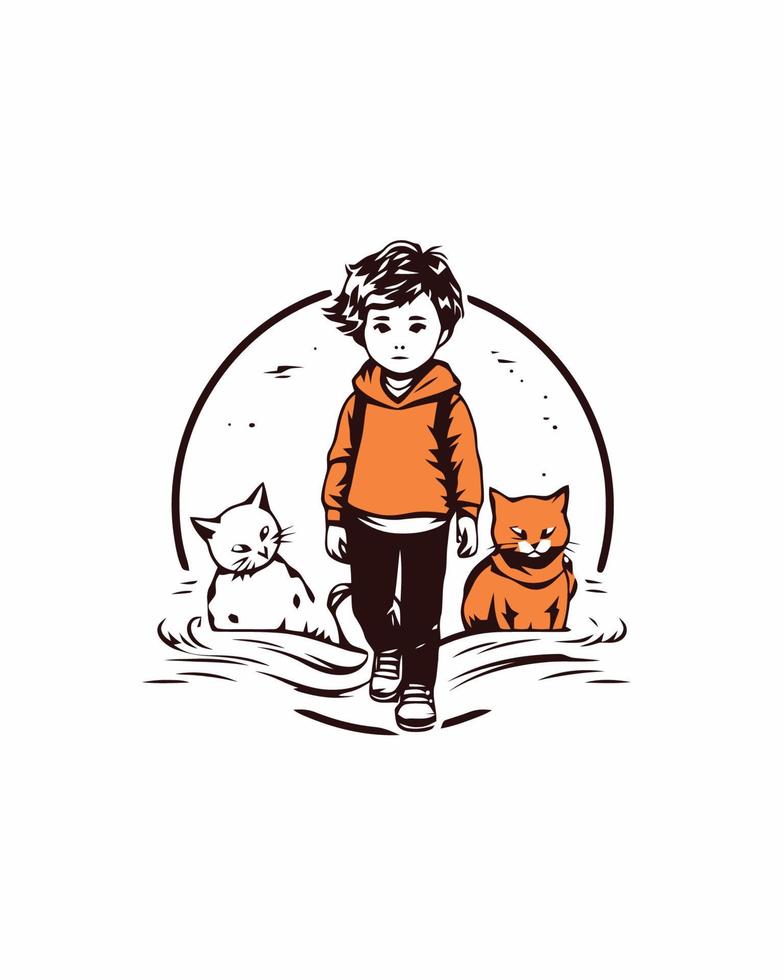 Junge mit seine Katzen Illustration vektor