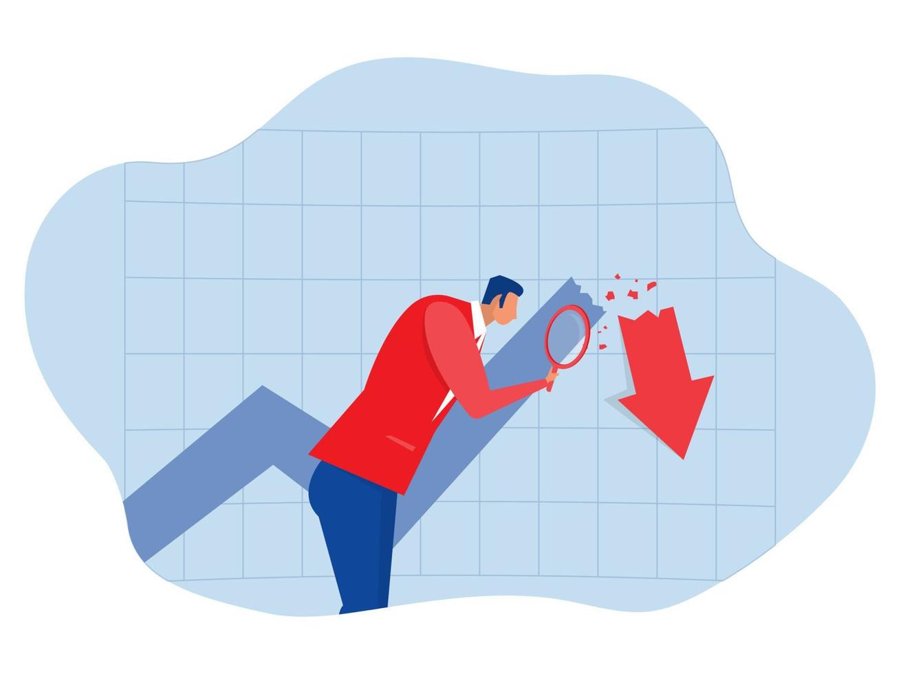 affärsman analysera investering fel från Diagram bedöma de skada från de företag sektor. experter hitta de orsak av de stock Diagram falla. vektor