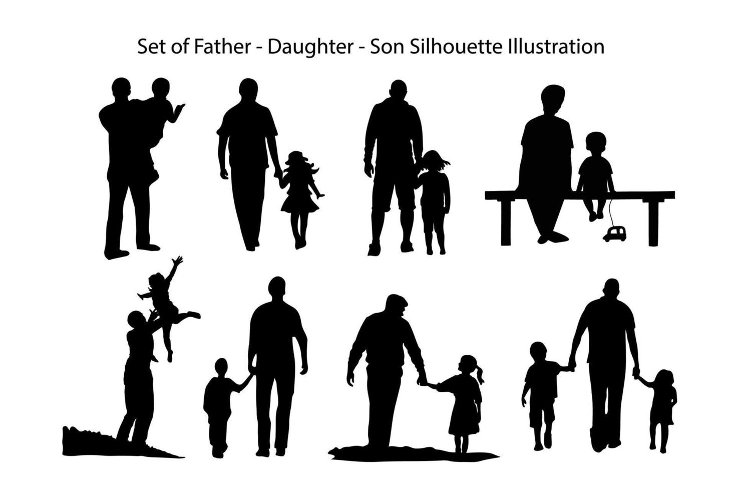 Silhouetten von ein Familie. Vater und Tochter Sohn Silhouette Illustration vektor