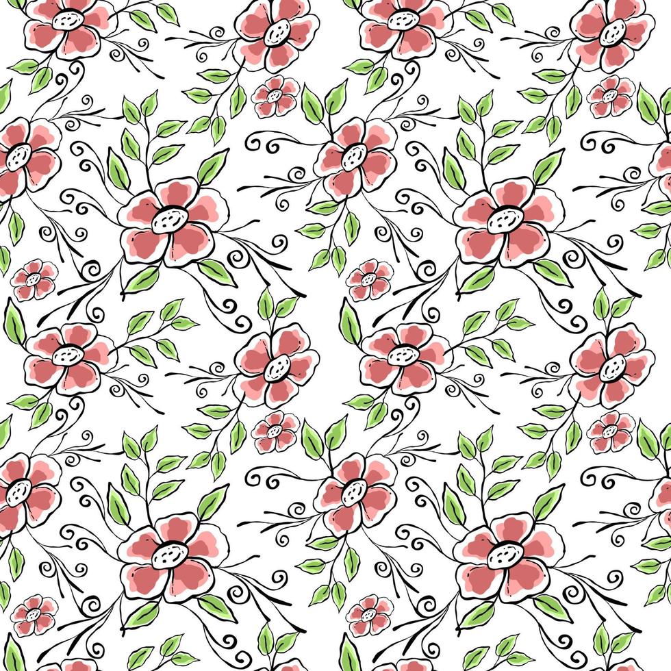 nahtlos Muster mit rot Blumen auf ein Weiß Hintergrund. vektor