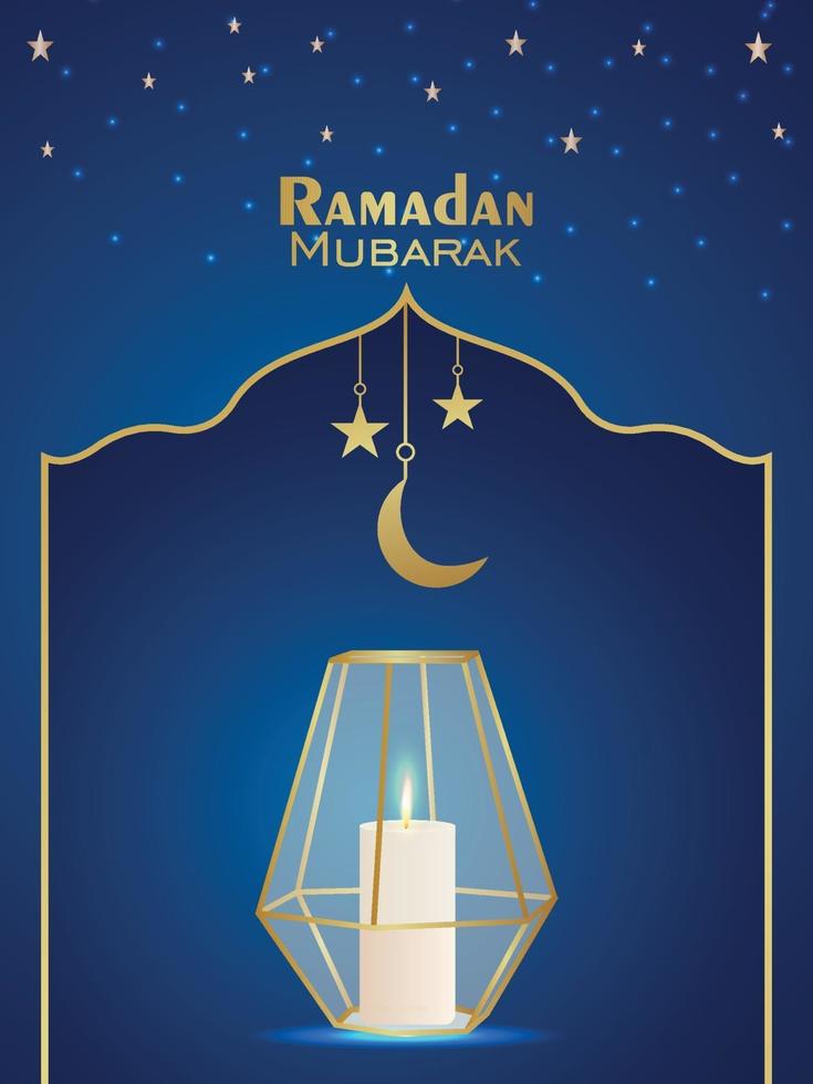 realistisk vektorillustration av ramadan kareem inbjudningsfest reklamblad med gyllene månen och lyktan vektor