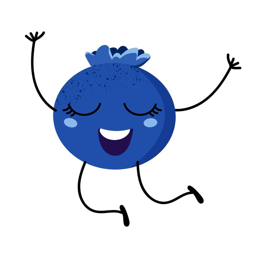 Emotion von Inspiration, Glück, Freude. nett Vektor Blaubeere mit Emotion. süß Beere. Obst Emoticon. lebhaft Frucht. Vektor Karikatur Illustration. Weiß isoliert Hintergrund.