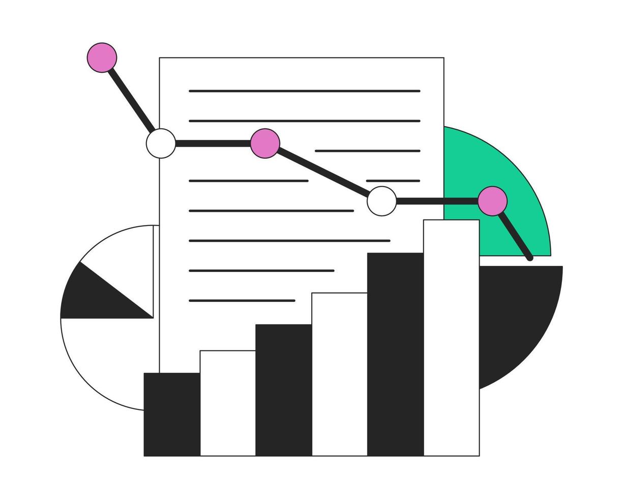 försäljning tillväxt planera platt linje Färg vektor ikon. linje grafer med paj diagram. redigerbar linjekonst begrepp på vit. enkel översikt tecknad serie stil fläck illustration för webb grafisk design och animering