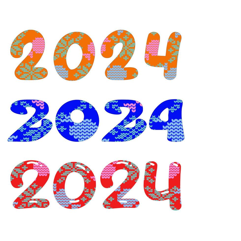 2024 Kunst Zahlen auf Weiß Hintergrund. Hand gezeichnet Vektor zum Webseite, Sozial Medien, Werbung, Poster, Kalender , Banner oder Gruß Karte zum glücklich Neu Jahr.