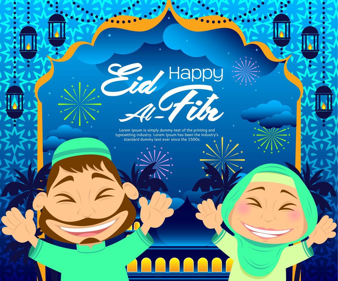 ein Poster zum eid al - - fitr mit ein Mann und ein Frau feiern eid al - - fitr vektor