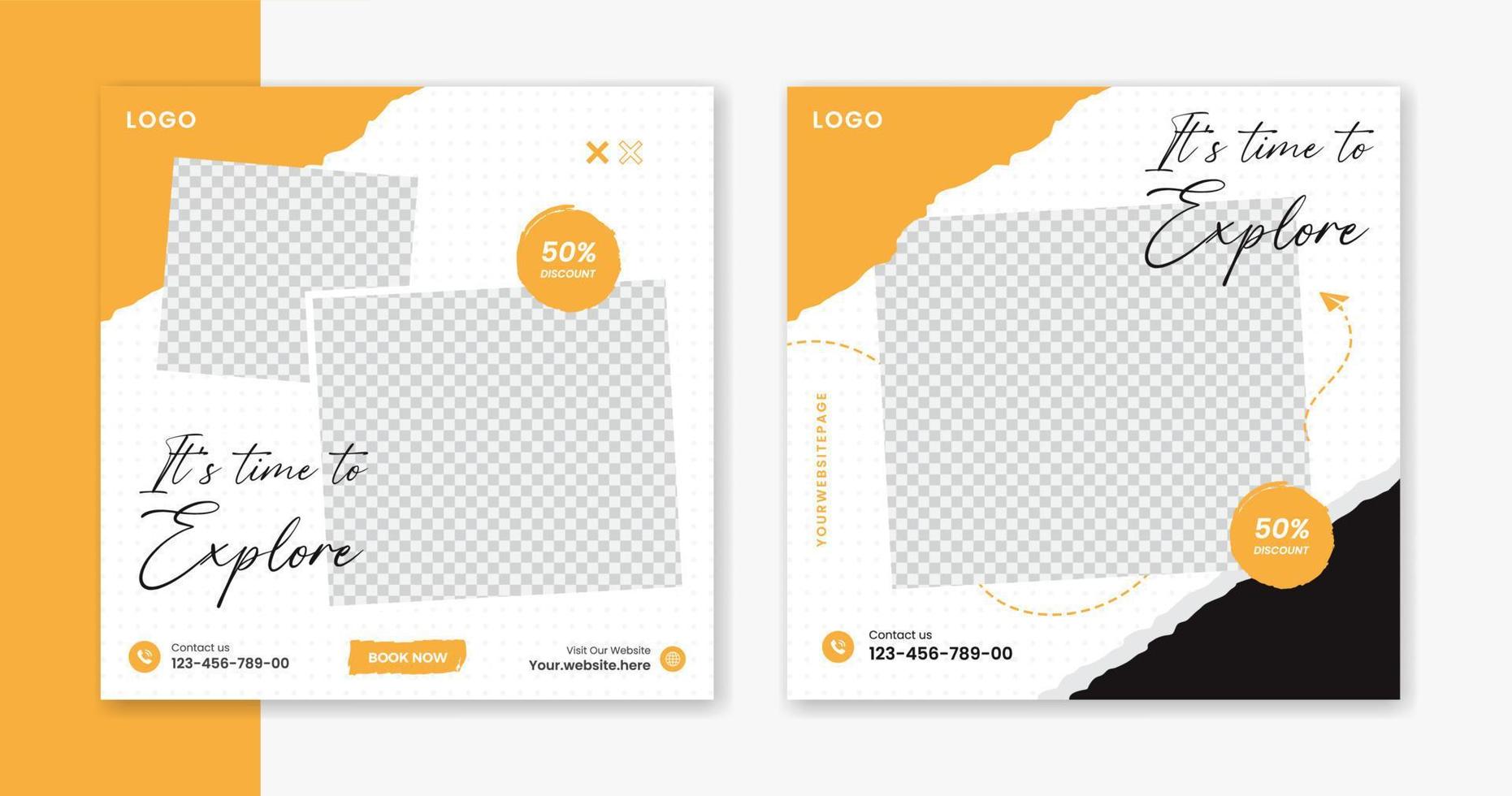 kreativ Reise Sozial Medien Post Design, Urlaub Ferien Platz Post Vorlage, Tour Post Vektor, glücklich Reise Karussell vektor