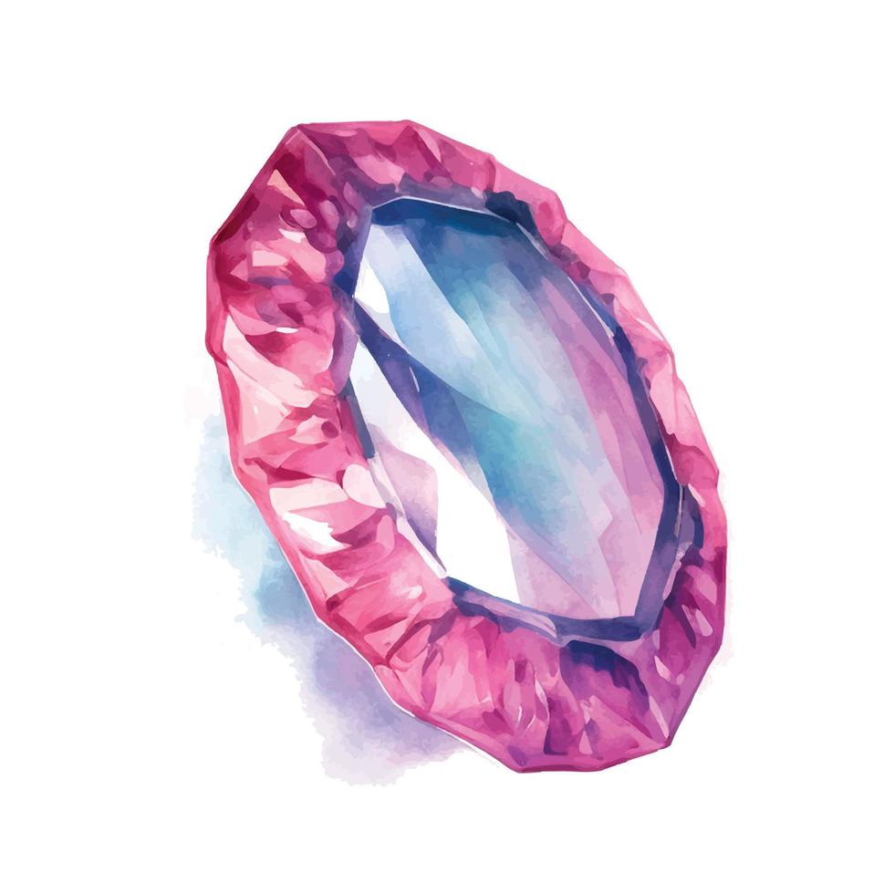 Vektor Rosa lila Diamant Kristall. Aquarell Illustration.