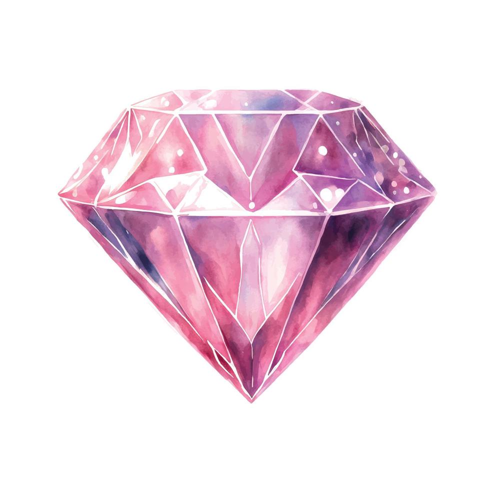 vektor rosa lila diamant kristall. vattenfärg illustration.