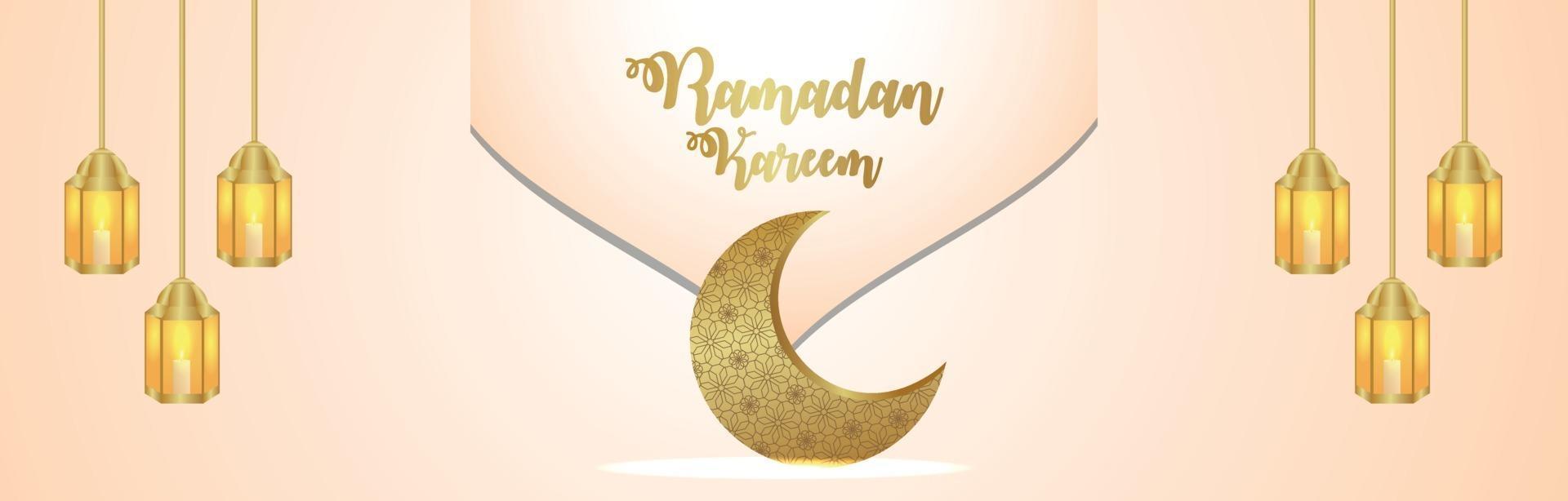 arabisches Muster Mond und Laterne des islamischen Festivals Ramadan Kareem Banner vektor