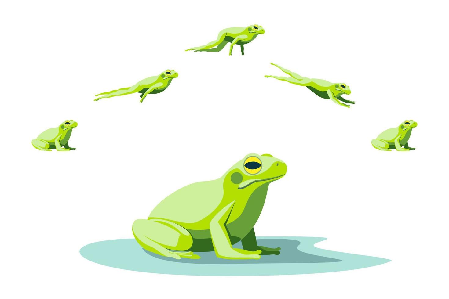 Karikatur Farbe Zeichen Frosch Springen Animation Serie Satz. Vektor