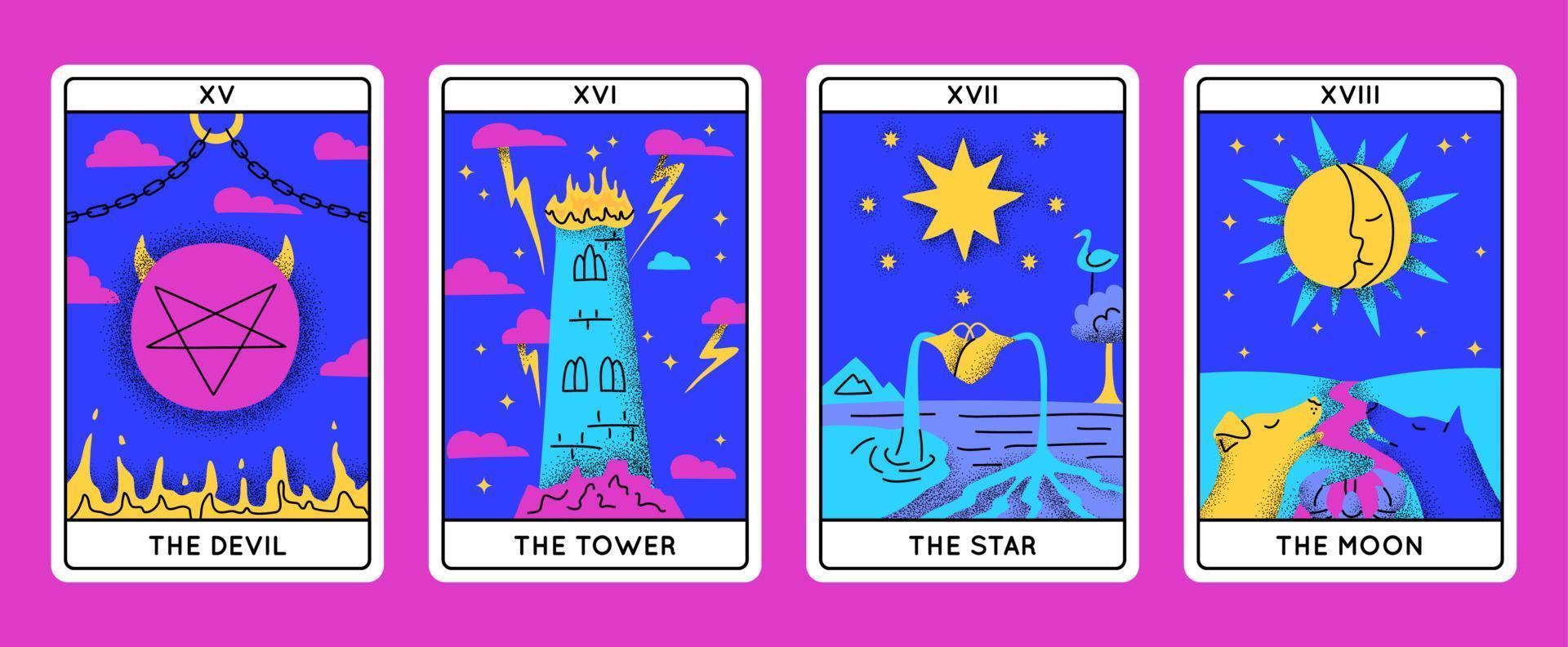 tecknad serie Färg magisk tarot kort större arcana uppsättning. vektor