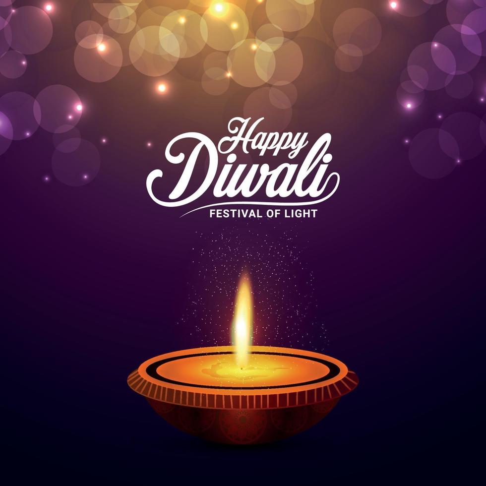 glad diwali indisk festival med kreativ vektorillustration av diwali diya på lila bakgrund vektor