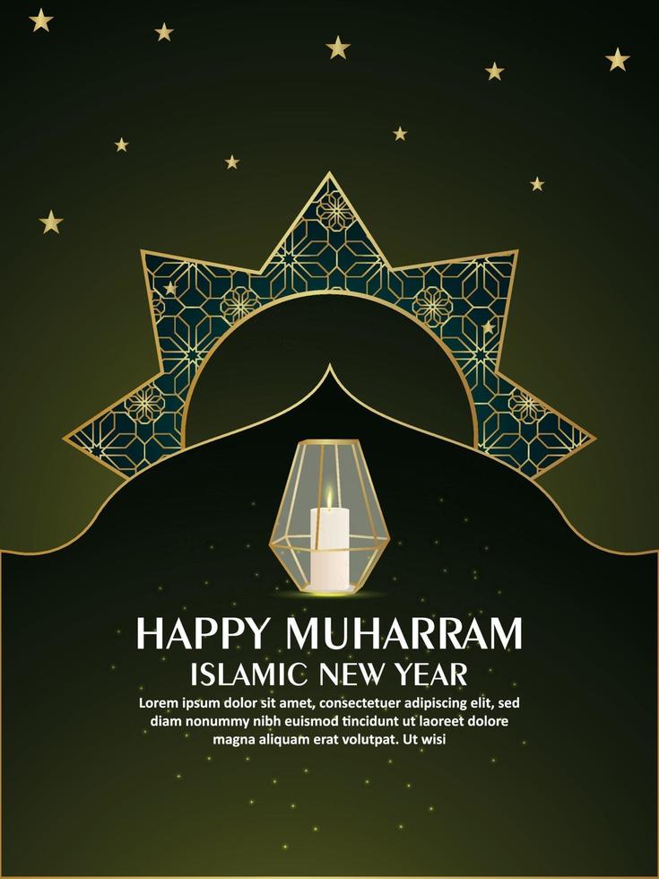 lyckligt muharram islamiskt nyårsfirande, festblad med vektorlykta vektor