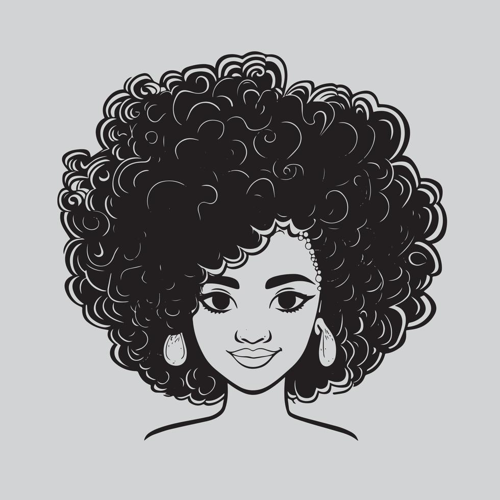 porträtt av skön afrikansk amerikan kvinna med lockigt hår. vektor illustration