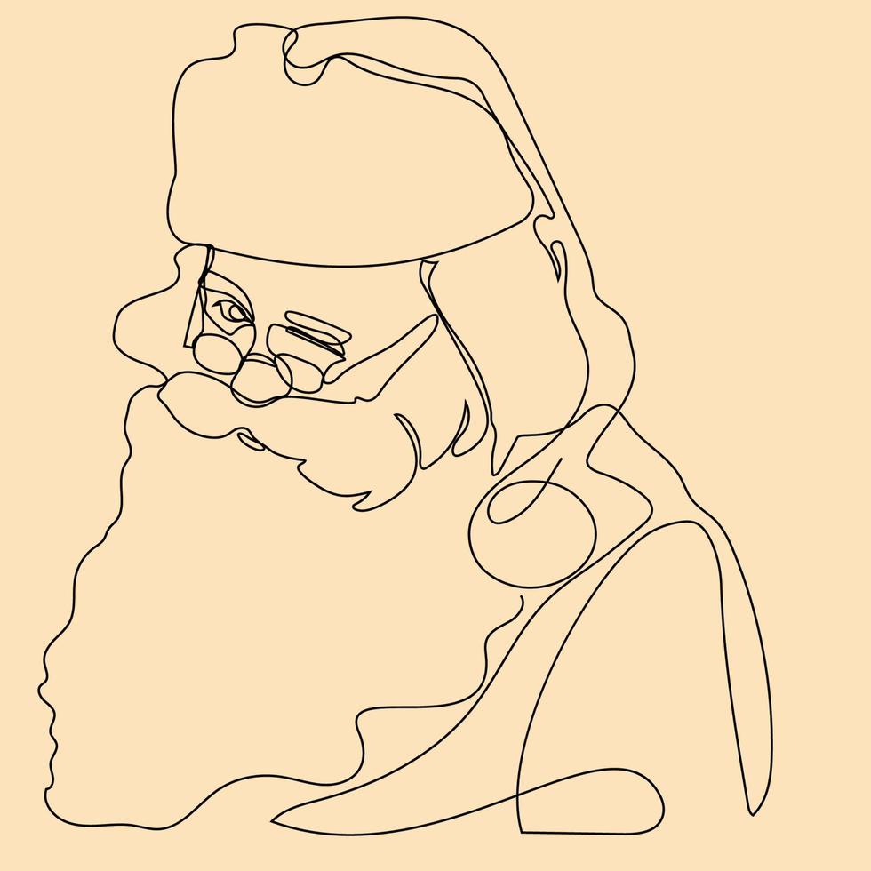 Santa claus Gesicht ist gezeichnet mit einer kontinuierlich Linie fröhlich Weihnachten und glücklich Neu Jahr. vektor