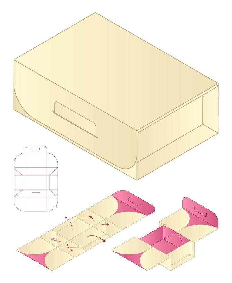 Box Verpackung gestanzte Vorlage Design. 3D-Modell vektor