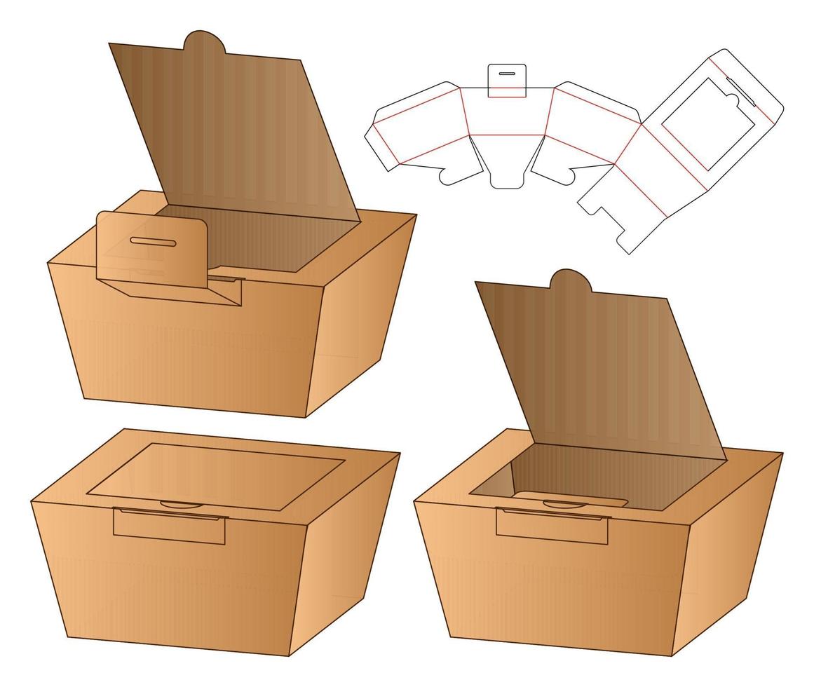 låda förpackning stansad mall design. 3d mock-up vektor