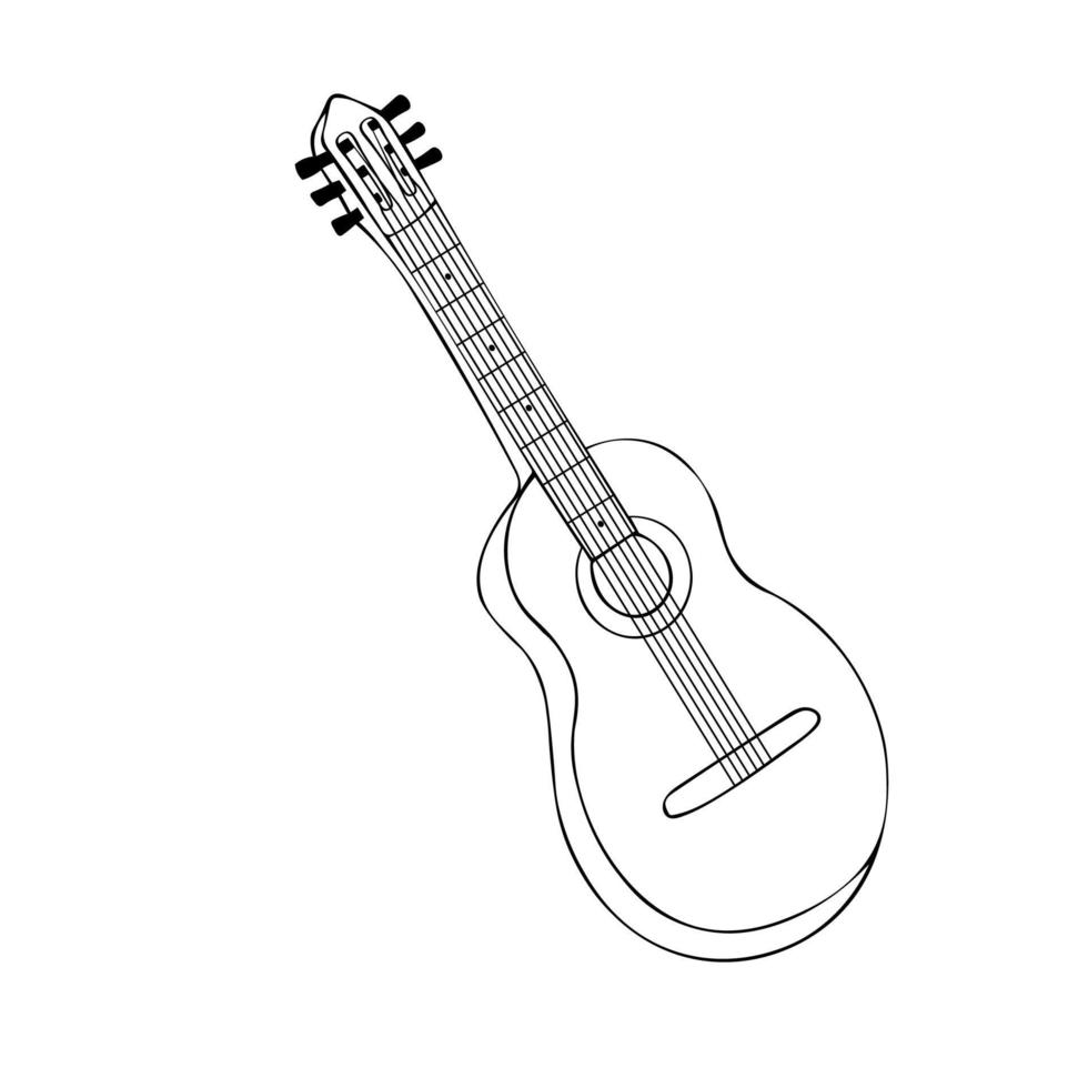 hand dragen vektor illustration. klassisk trä- gitarr. sträng plockade musikalisk instrument. isolerat på vit bakgrund