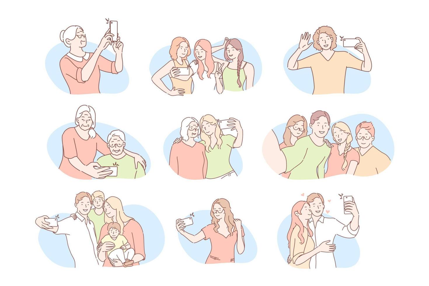 Sozial Medien Kommunikation, Selfie einstellen Konzept vektor