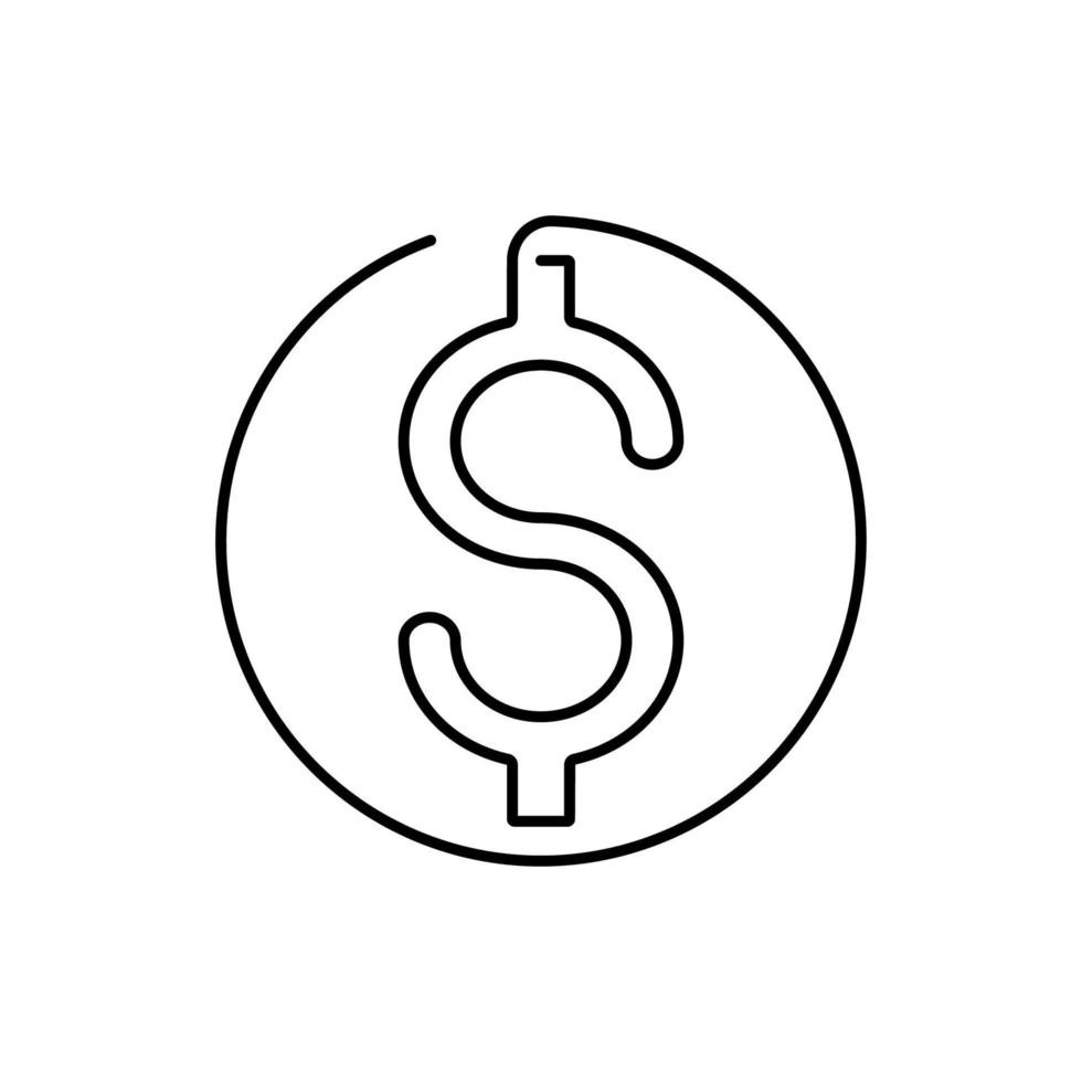 einer kontinuierlich Linie Zeichnung von Dollar Münze Symbol isoliert auf Weiß Hintergrund. eps10 Vektor Illustration zum Banner, Netz, Design Element, Vorlage. Geld Investition Konzept. schwarz dünn Linie Stil.