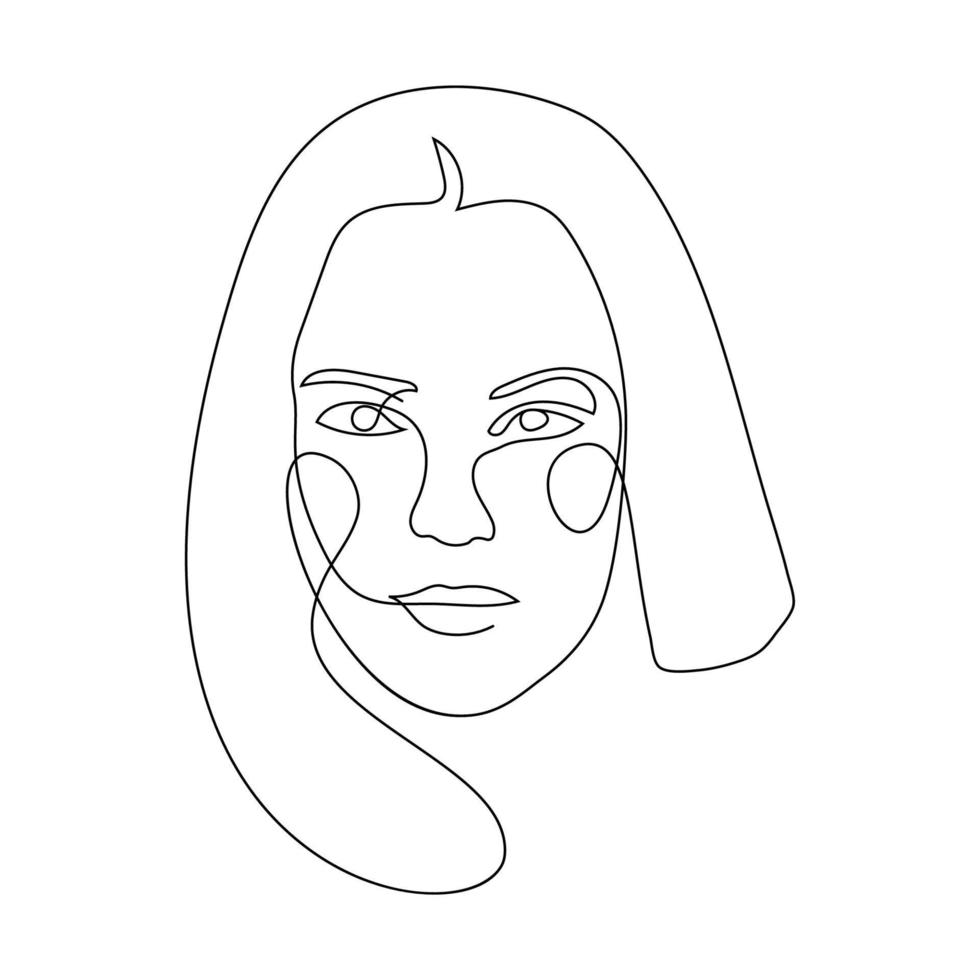 einer Linie Zeichnung Frau Porträt auf Weiß Hintergrund. vektor