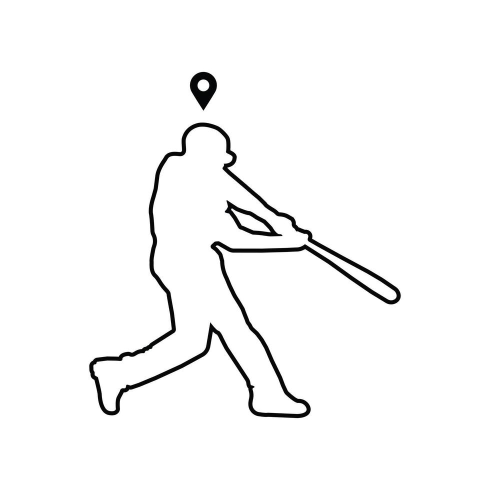 Baseball Spieler mit Schläger mit Ort Symbol Vektor Illustration auf Weiß Hintergrund.