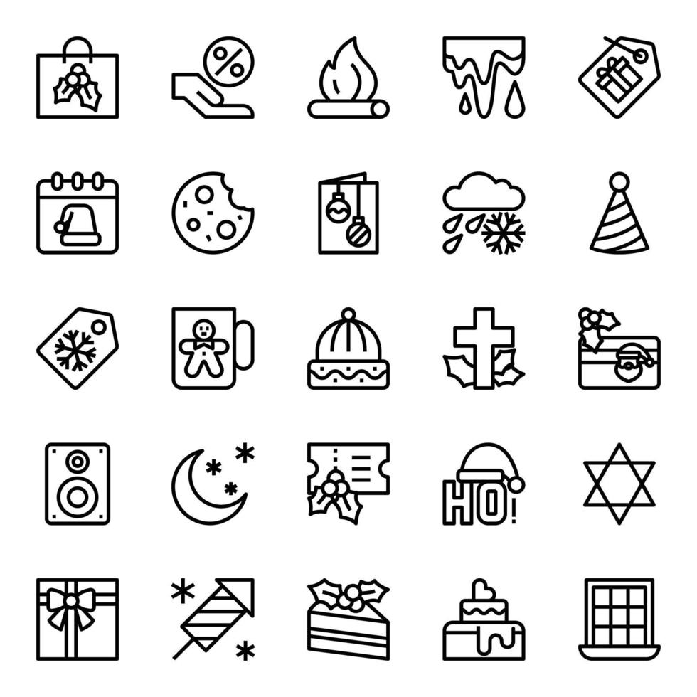 översikt ikoner för glad jul. vektor