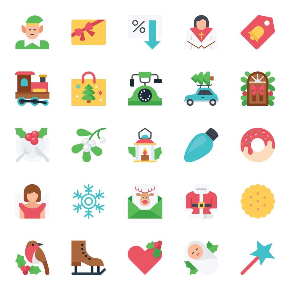 platt Färg ikoner för glad jul. vektor