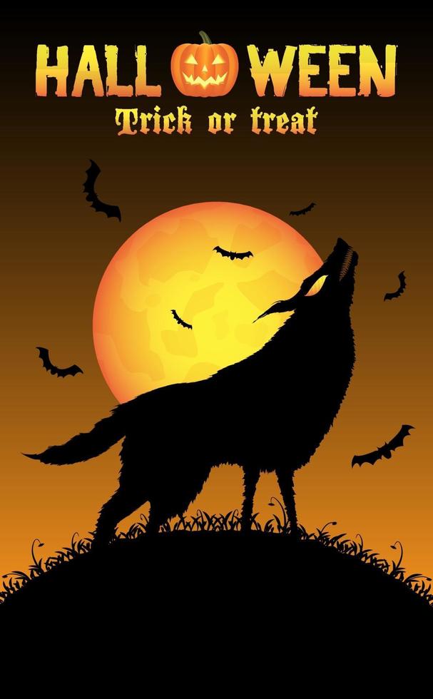 heulender Wolf mit Halloween-Hintergrund vektor
