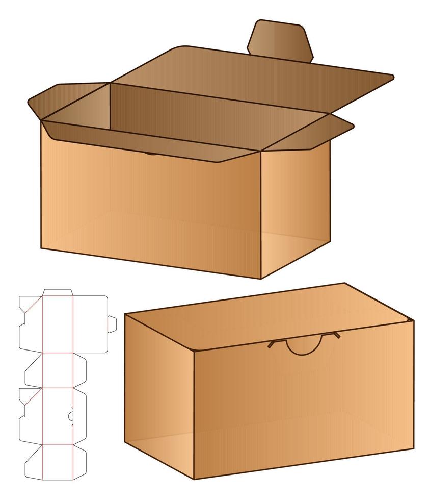 låda förpackning stansad mall design. 3d mock-up vektor