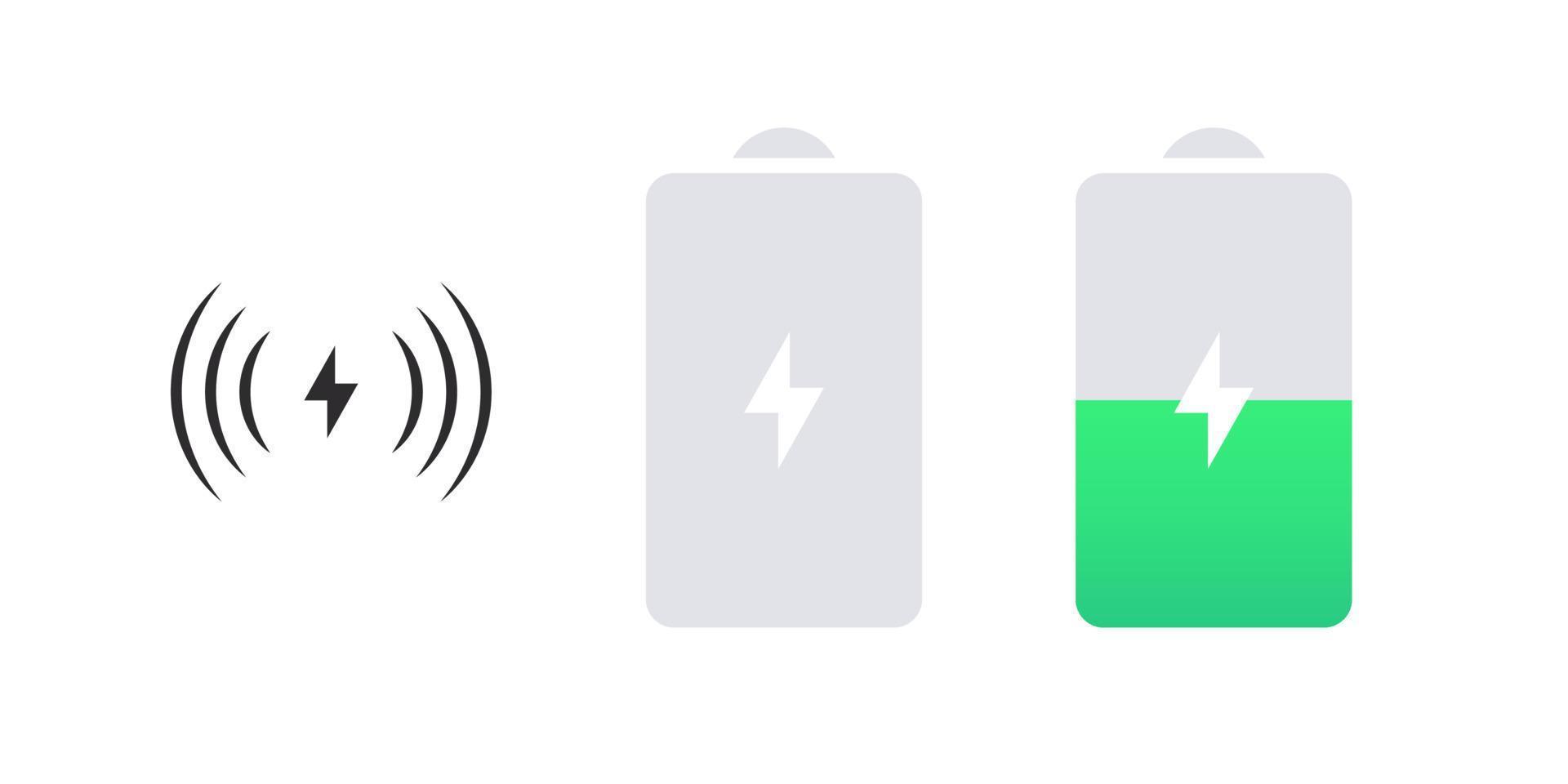 kabellos Ladegerät Symbole. elektromagnetisch Ladegerät und Batterie Symbole. Telefon aufladen einfach Illustration. Vektor skalierbar Grafik