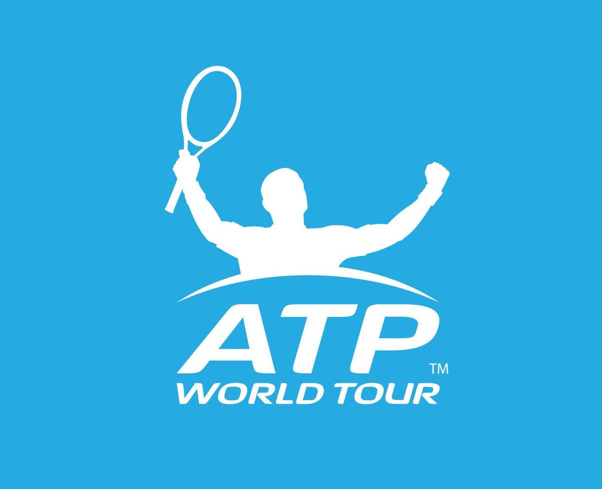 atp Welt Tour Symbol Logo Weiß Turnier öffnen Männer Tennis Verband Design abstrakt Vektor Illustration mit Blau Hintergrund