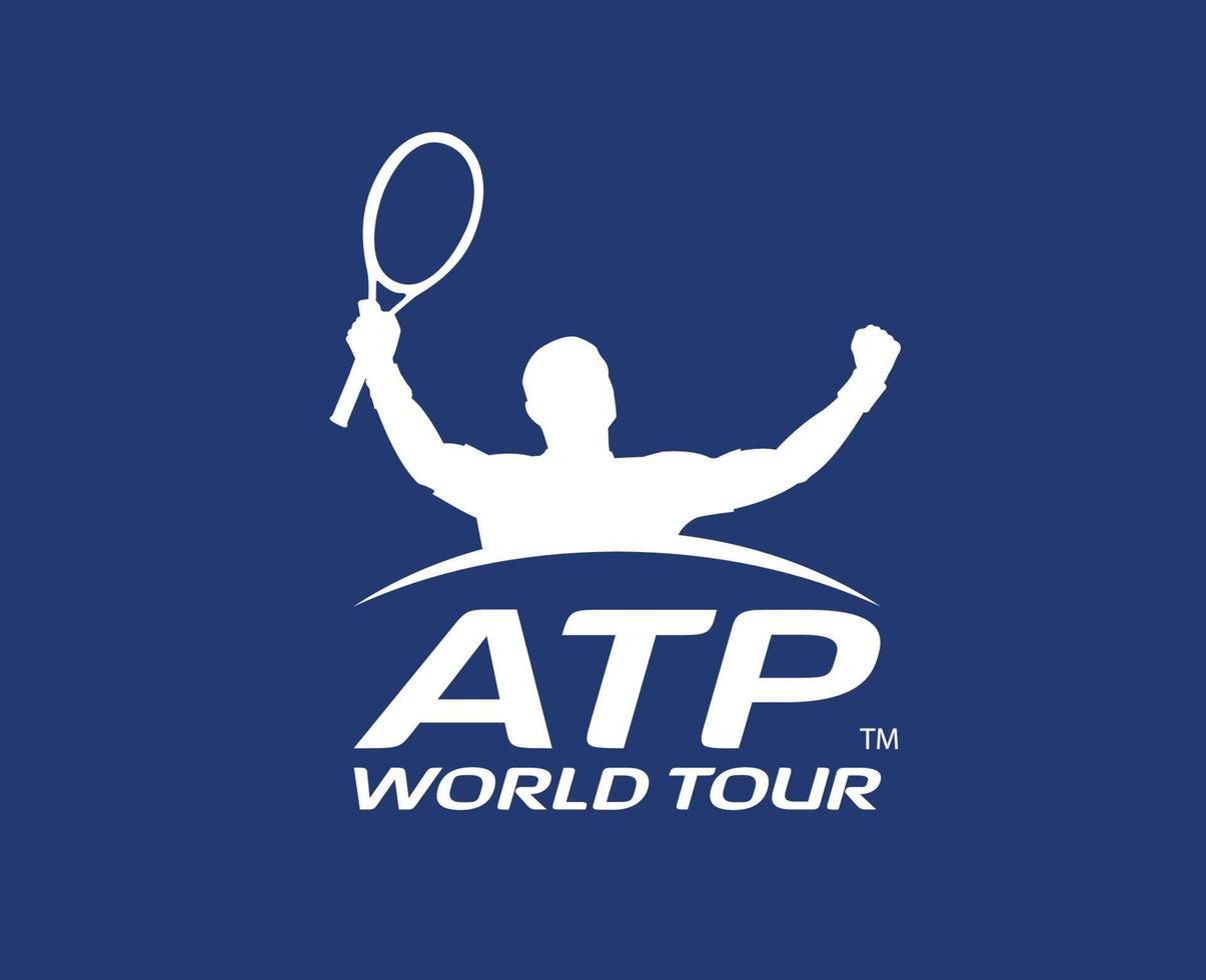 atp Welt Tour Symbol Logo Weiß Turnier öffnen Männer Tennis Verband Design Vektor abstrakt Illustration mit Blau Hintergrund