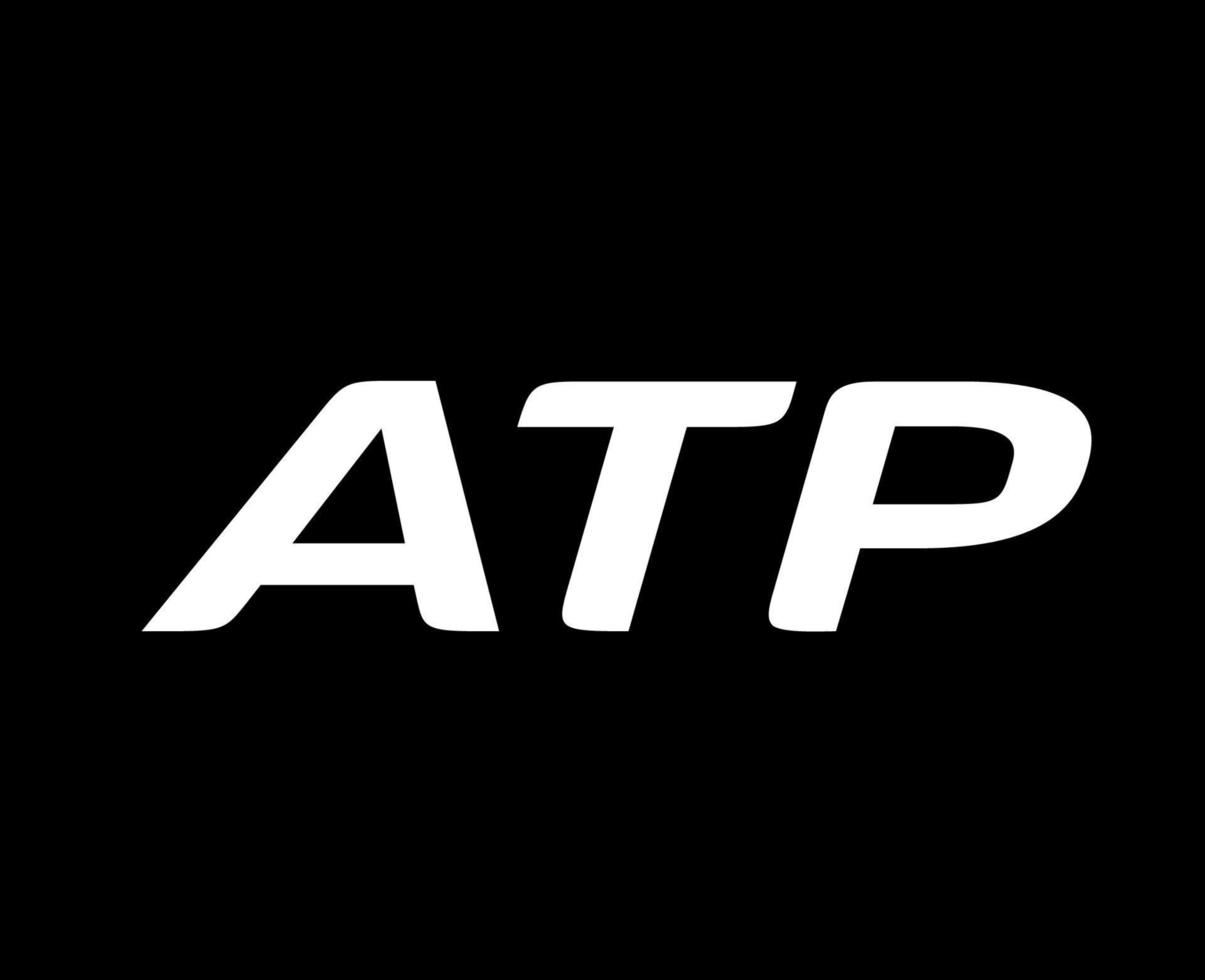 atp namn logotyp symbol vit turnering öppen män tennis förening design vektor abstrakt illustration med svart bakgrund