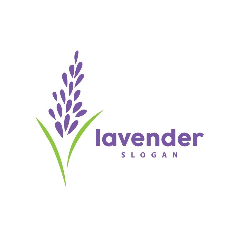 lavendel- logotyp, enkel elegant lila blomma växt vektor, hälsning kort design, baner, blomma prydnad, lavendel- hand dragen bröllop, ikon symbol illustration vektor